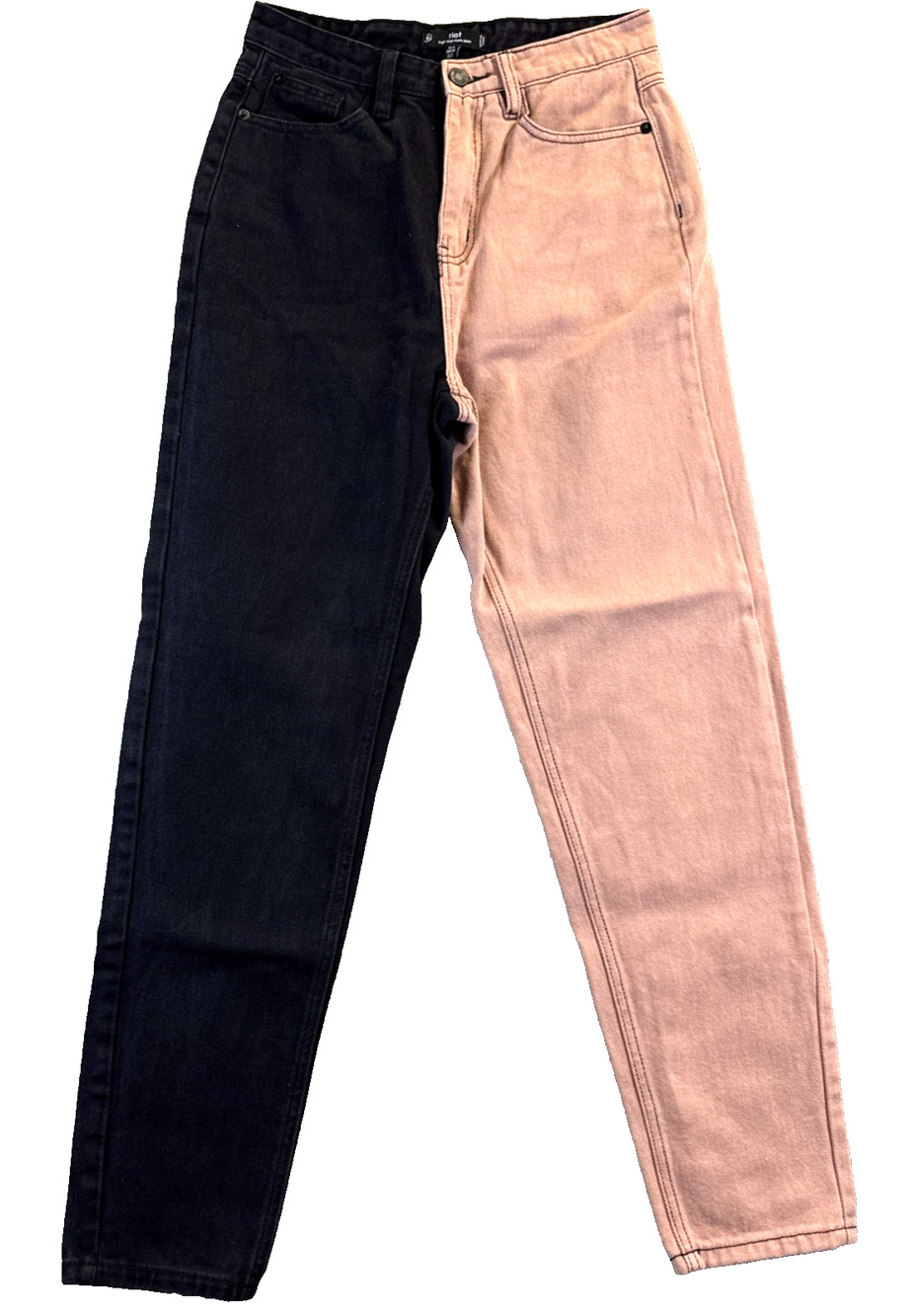 Riot High Rise Mom Jeans Two Tone Pink and Black Size 2 (Actual 26x27)